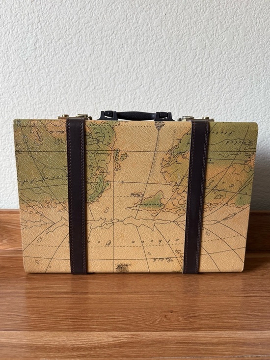 Map-Print Travel Briefcase in Tan and Brown - Picture 2 of 8